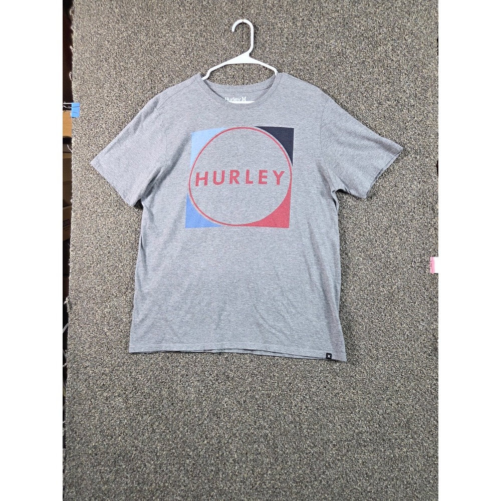 Hurley Graphic Tee Mens L Gray Excellent Short Sleeve Cotton Blend Crewneck